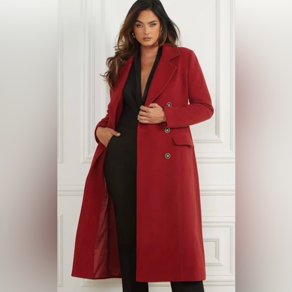 Marciano By Guess | Women’s Wool Elegant Red Double-Breasted Long Coat Size 2